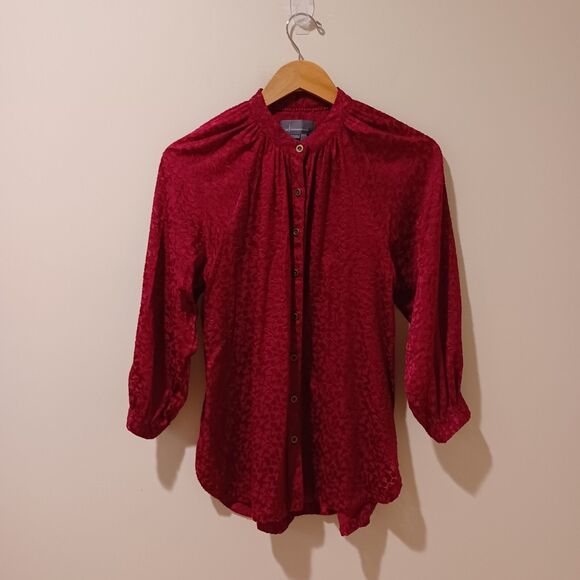 Anthropologie Susanna Burnout Velvet Button Front Blouse Plum Size Small Boho - Picture 2 of 9